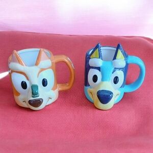 Bluey Cartoon Character 2-Mugs Set - Orange and Blue